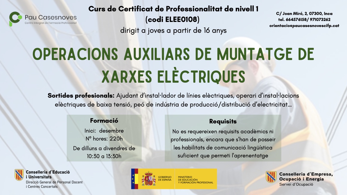 OPERACIONS AUXILIARS DE MUNTATGE DE XARXES ELÈCTRIQUES